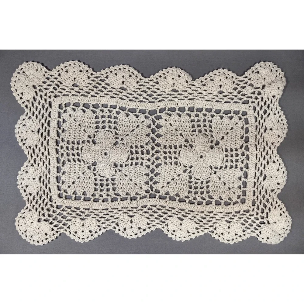 Vtg Handmade Crochet Doily Floral Scalloped Ecru/Beige 9